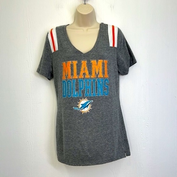Team Apparel - Miami Dolphins Studded Bling Gray Short Sleeve T Shirt Size Large - Picture 2 of 10